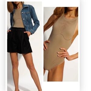 Stella McCartney Perforated Taupe High Neck Bodysuit/Swimwear M/L NWT $300